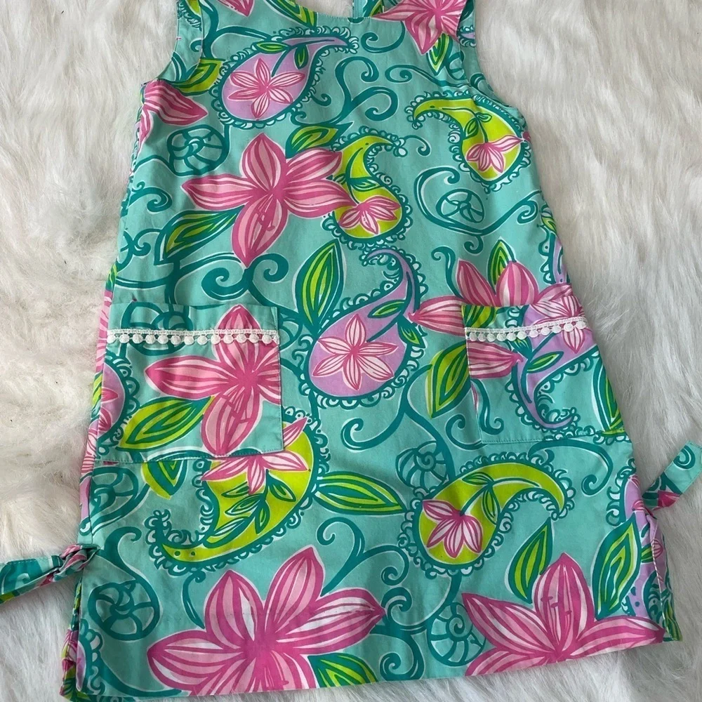 Lilly Pulitzer Aqua Green and Pink Floral Dress Pockets 6